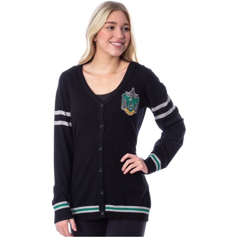 Harry Potter Womens' Slytherin House Open Front Cardigan Knit Sweater XL